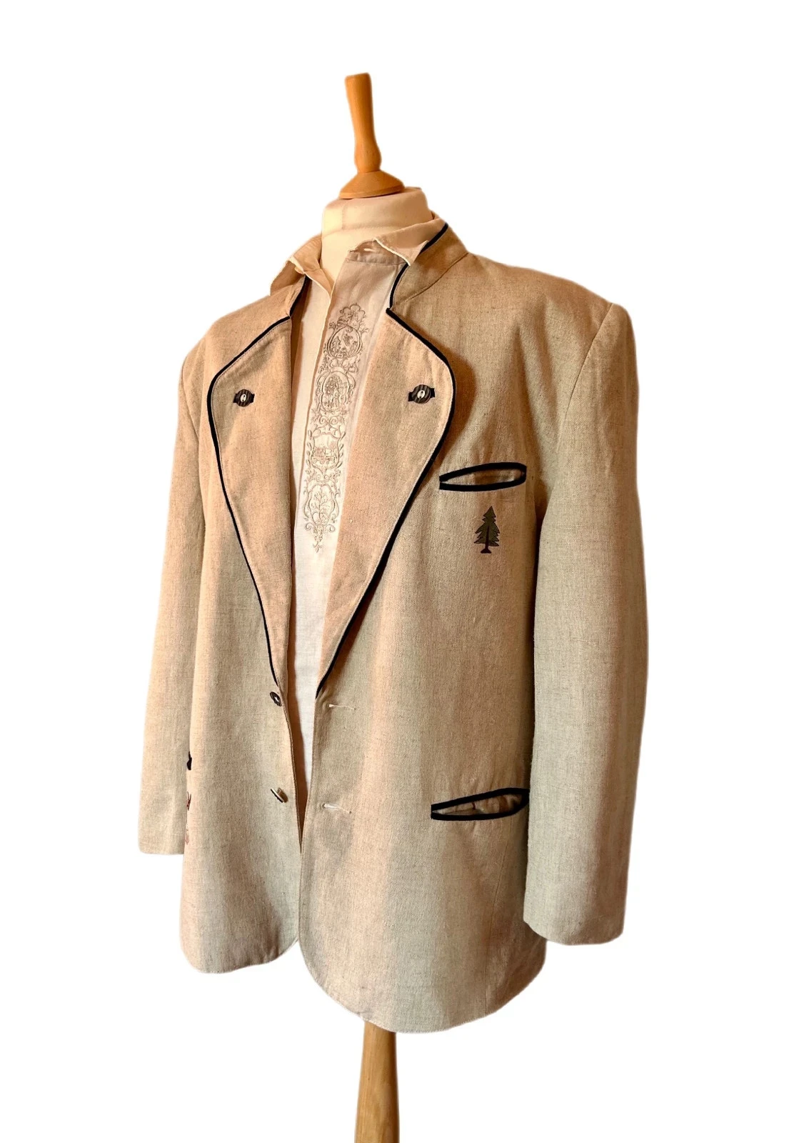 🌲🦌Blazer de linho austríaco Champêtre Cottagecore Oktoberfest Austrian Trachten jacket T.52🦌🌲 – photo 7